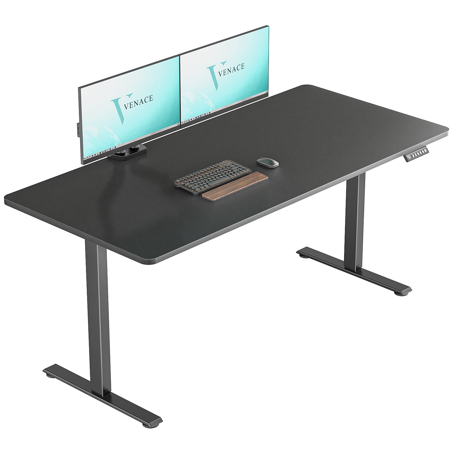 VVENACE  Electric Standing Desk Height Adjustable Desk 4 Memory Height Ergonomic Sit Stand up Desk for Home Office, White&Black  Frame  One-Piece Desktop