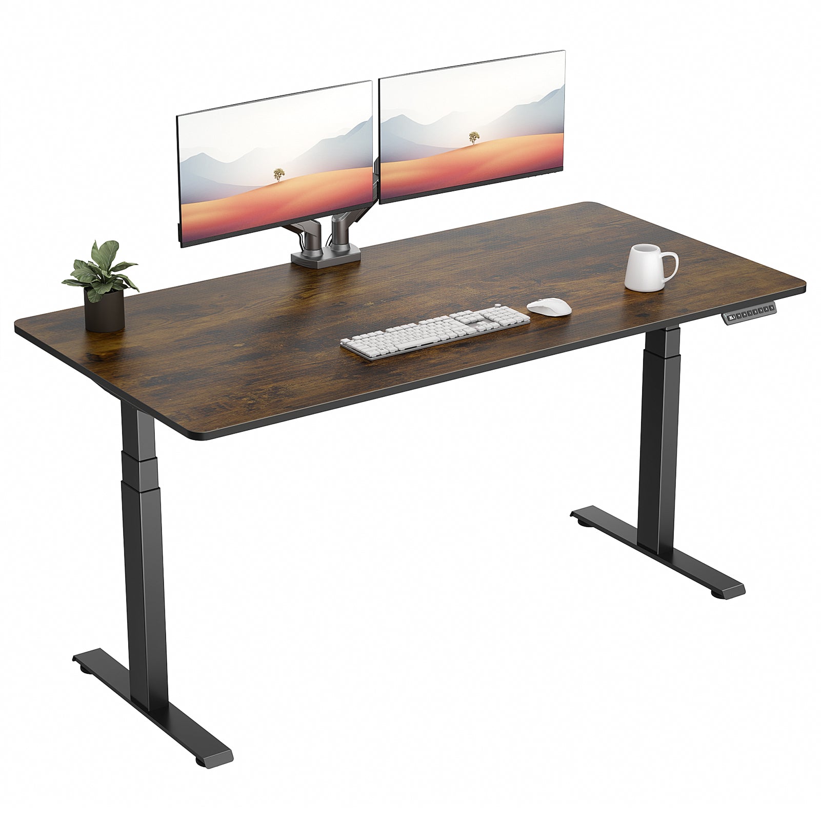 VVENACE  Electric Standing Desk Height Adjustable Desk 4 Memory Height Ergonomic Sit Stand up Desk for Home Office, White&Black  Frame  One-Piece Desktop