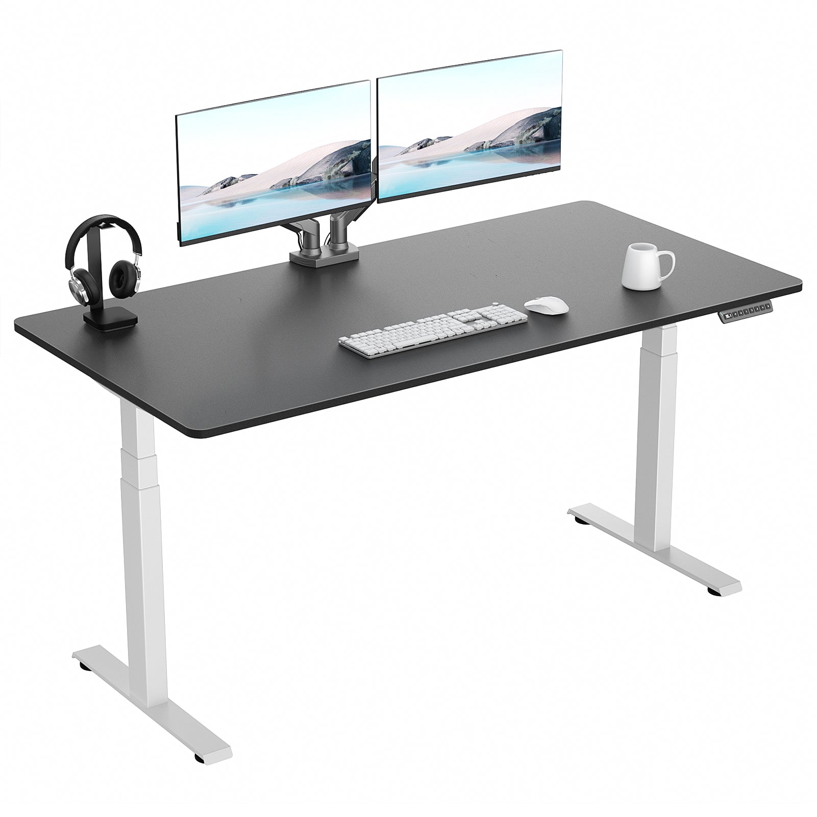 VVENACE  Electric Standing Desk Height Adjustable Desk 4 Memory Height Ergonomic Sit Stand up Desk for Home Office, White&Black  Frame  One-Piece Desktop