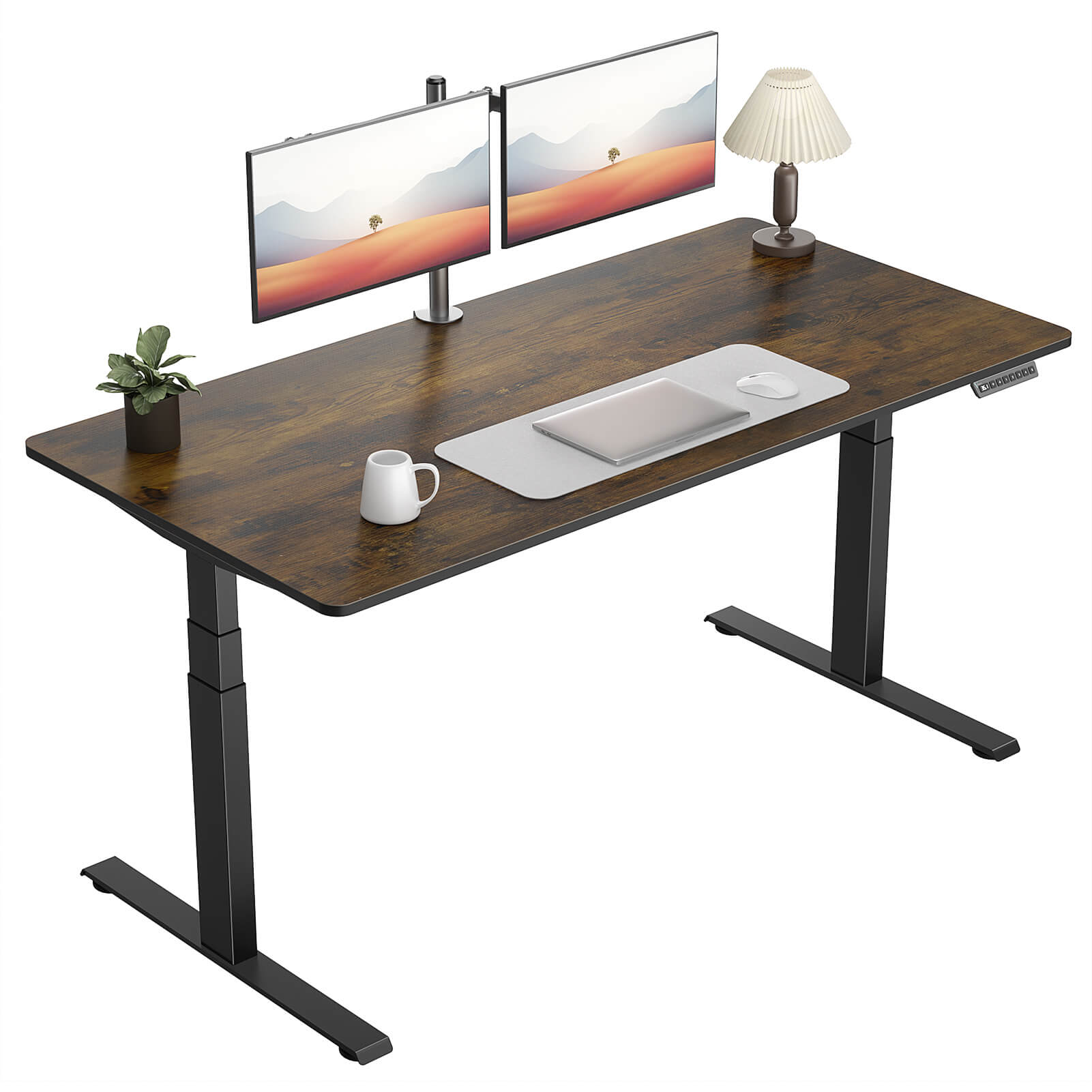 VVENACE  Electric Standing Desk Height Adjustable Desk 4 Memory Height Ergonomic Sit Stand up Desk for Home Office, White&Black  Frame  One-Piece Desktop