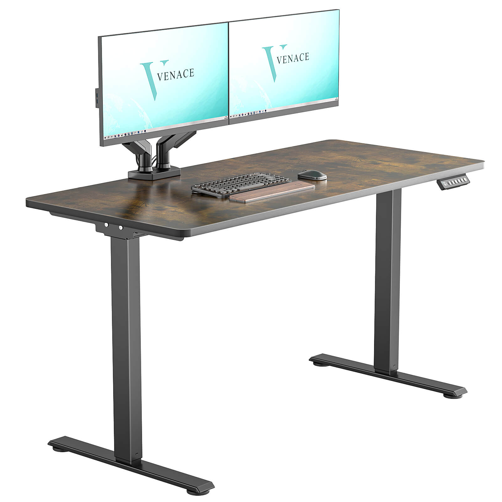 VVENACE  Electric Standing Desk Height Adjustable Desk 4 Memory Height Ergonomic Sit Stand up Desk for Home Office, White&Black  Frame  One-Piece Desktop
