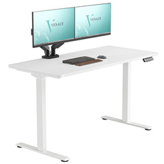 VVENACE  Electric Standing Desk Height Adjustable Desk 4 Memory Height Ergonomic Sit Stand up Desk for Home Office, White&Black  Frame  One-Piece Desktop