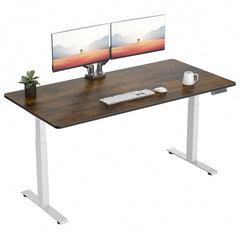 VVENACE  Electric Standing Desk Height Adjustable Desk 4 Memory Height Ergonomic Sit Stand up Desk for Home Office, White&Black  Frame  One-Piece Desktop