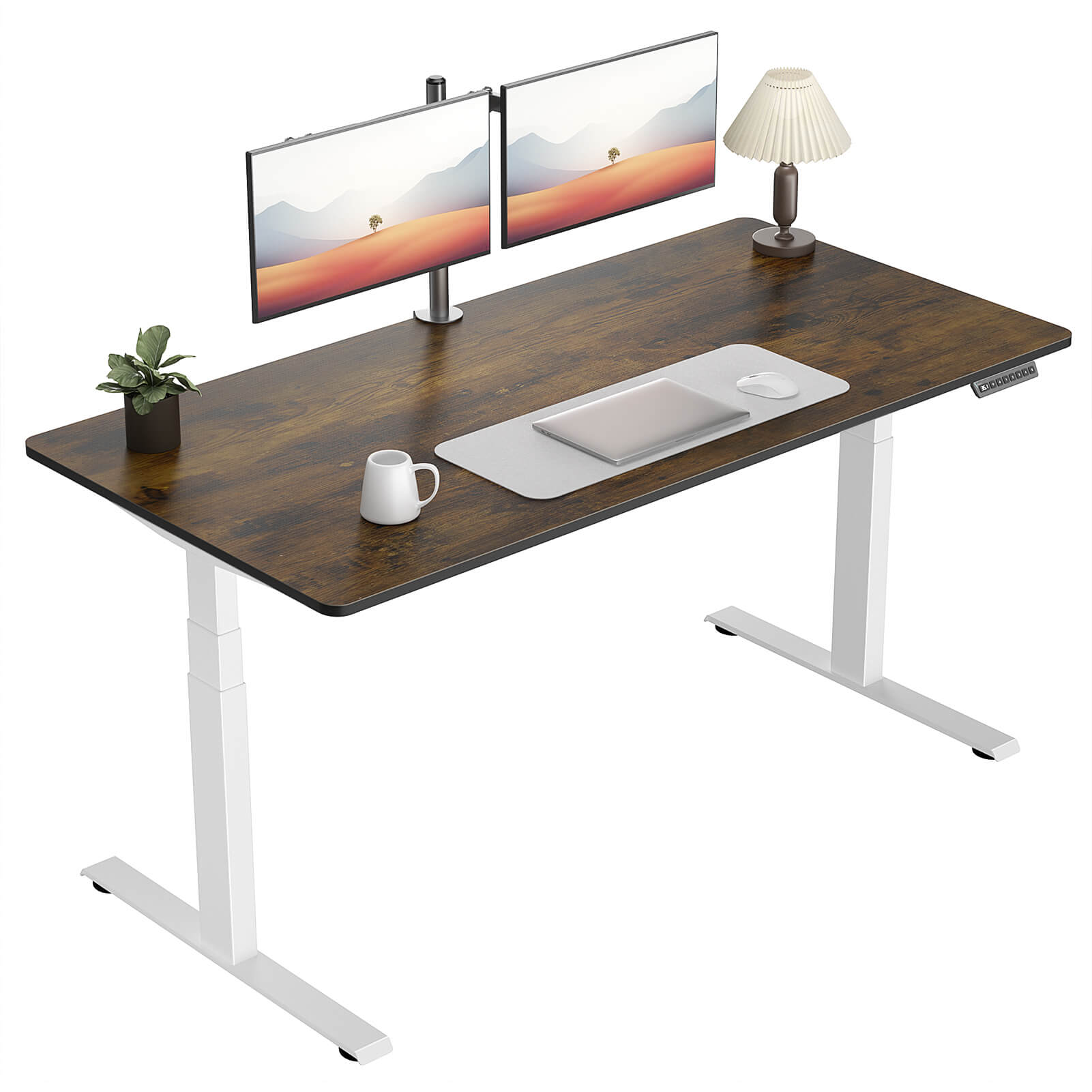 VVENACE  Electric Standing Desk Height Adjustable Desk 4 Memory Height Ergonomic Sit Stand up Desk for Home Office, White&Black  Frame  One-Piece Desktop