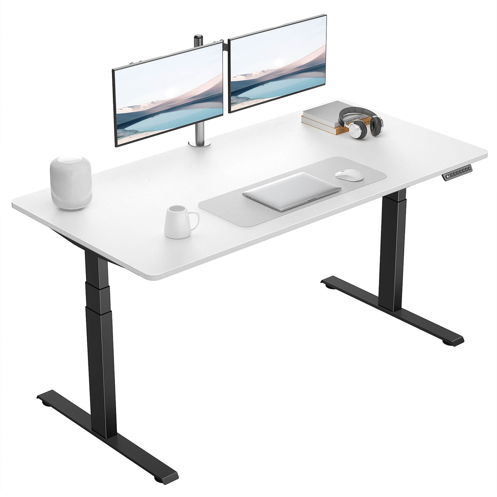 VVENACE  Electric Standing Desk Height Adjustable Desk 4 Memory Height Ergonomic Sit Stand up Desk for Home Office, White&Black  Frame  One-Piece Desktop
