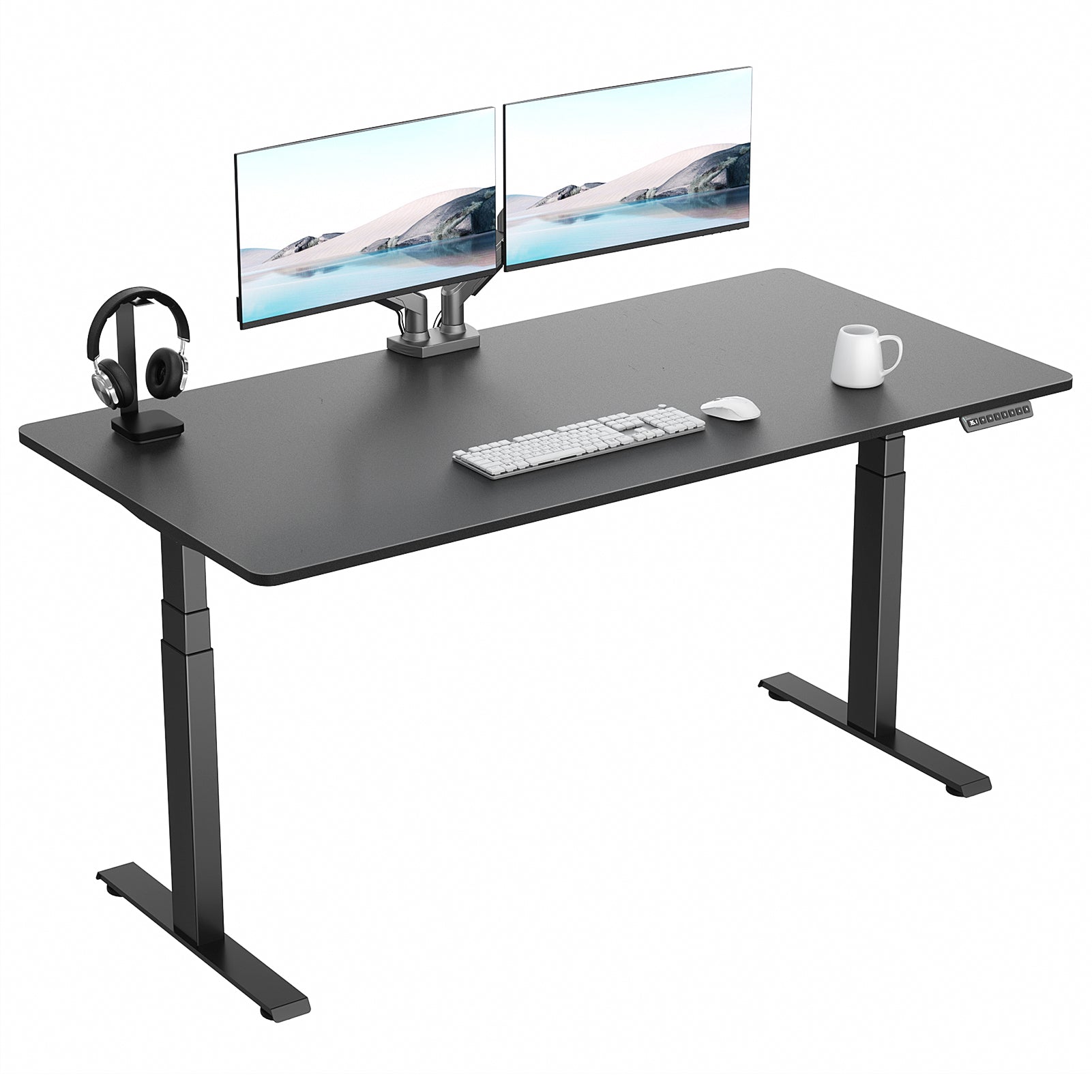 VVENACE  Electric Standing Desk Height Adjustable Desk 4 Memory Height Ergonomic Sit Stand up Desk for Home Office, White&Black  Frame  One-Piece Desktop