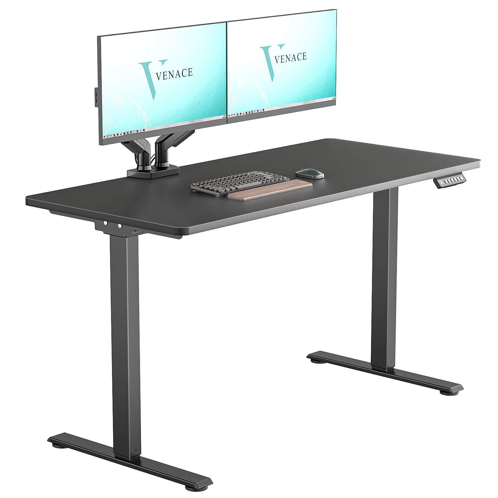VVENACE  Electric Standing Desk Height Adjustable Desk 4 Memory Height Ergonomic Sit Stand up Desk for Home Office, White&Black  Frame  One-Piece Desktop
