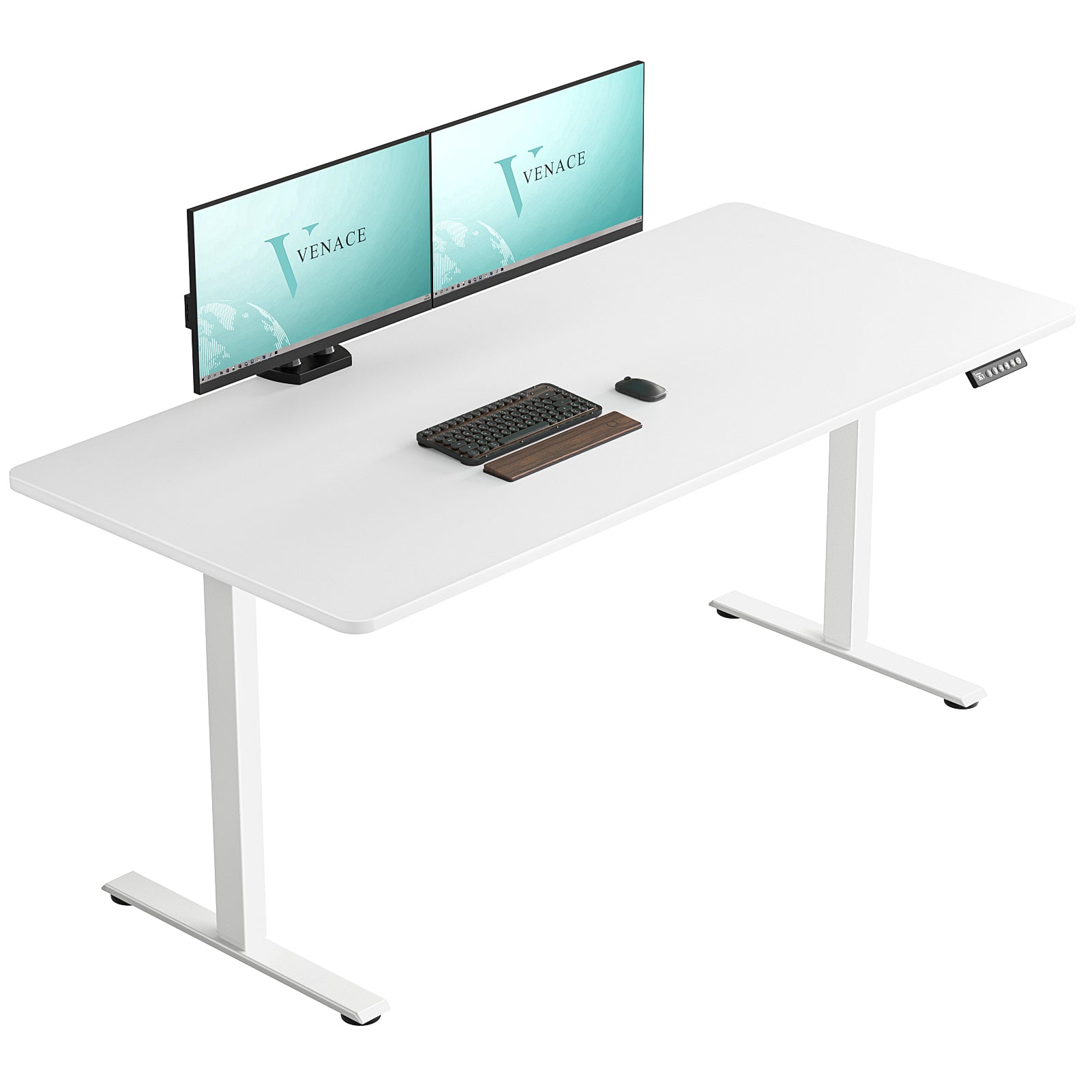 VVENACE  Electric Standing Desk Height Adjustable Desk 4 Memory Height Ergonomic Sit Stand up Desk for Home Office, White&Black  Frame  One-Piece Desktop