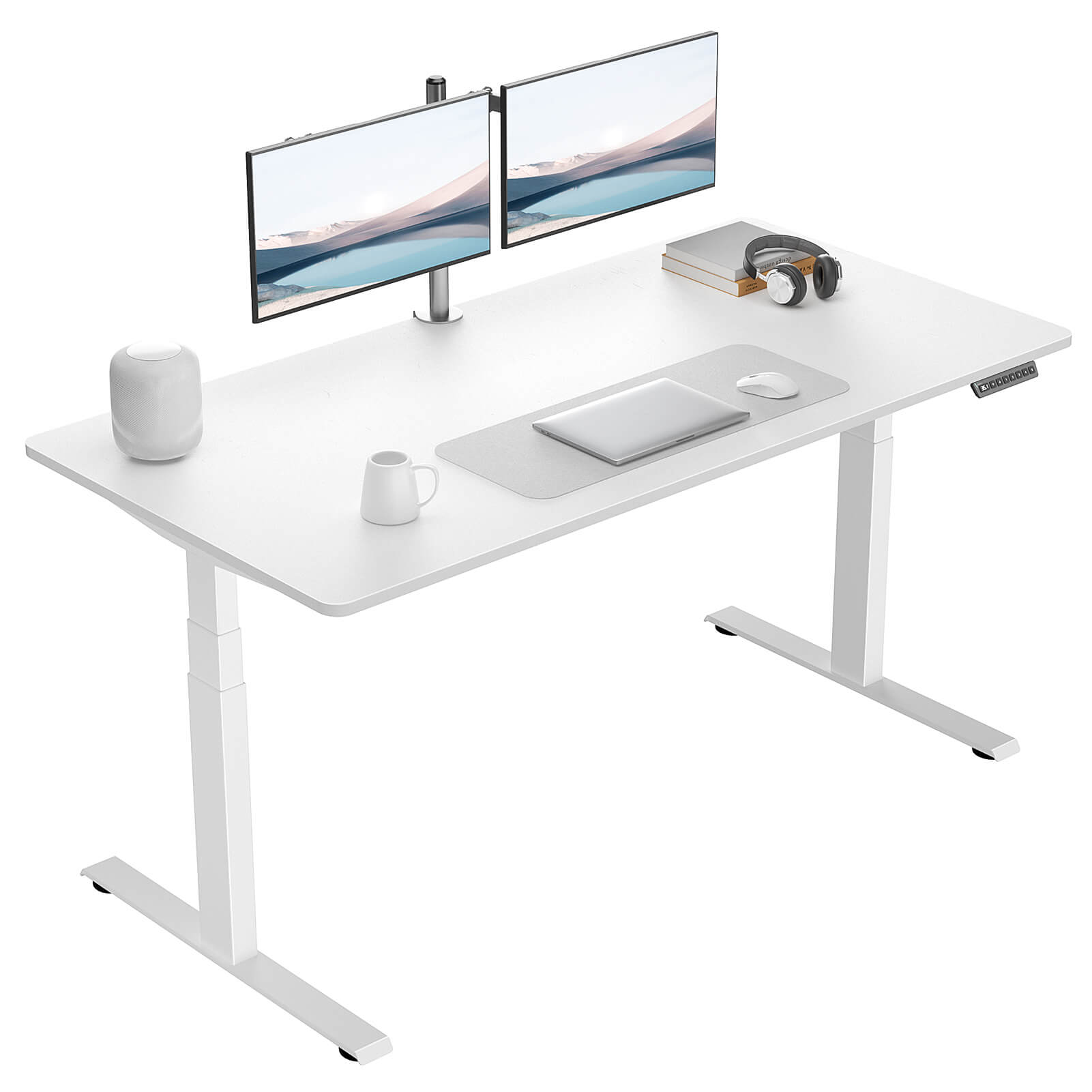 VVENACE  Electric Standing Desk Height Adjustable Desk 4 Memory Height Ergonomic Sit Stand up Desk for Home Office, White&Black  Frame  One-Piece Desktop
