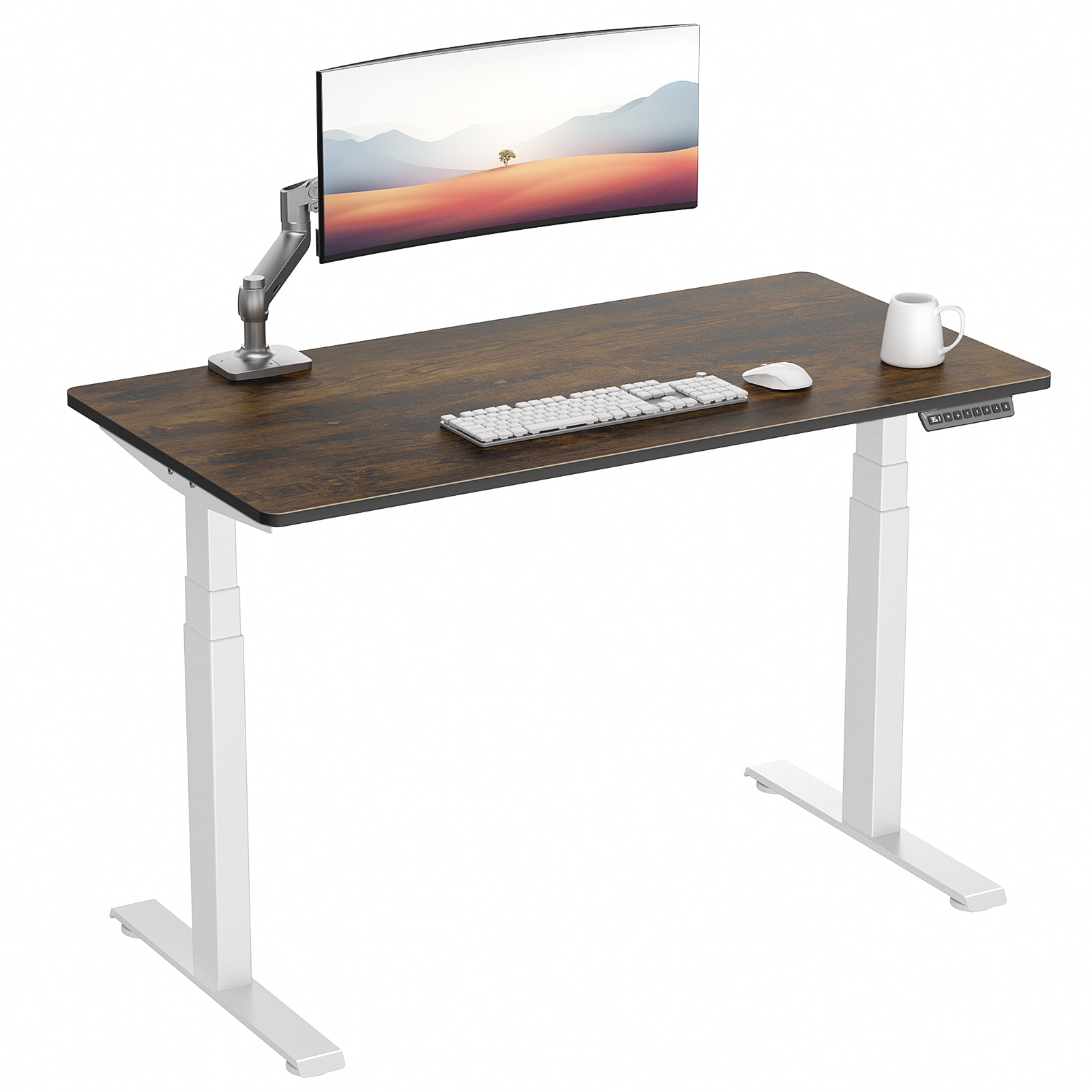 VVENACE  Electric Standing Desk Height Adjustable Desk 4 Memory Height Ergonomic Sit Stand up Desk for Home Office, White&Black  Frame  One-Piece Desktop