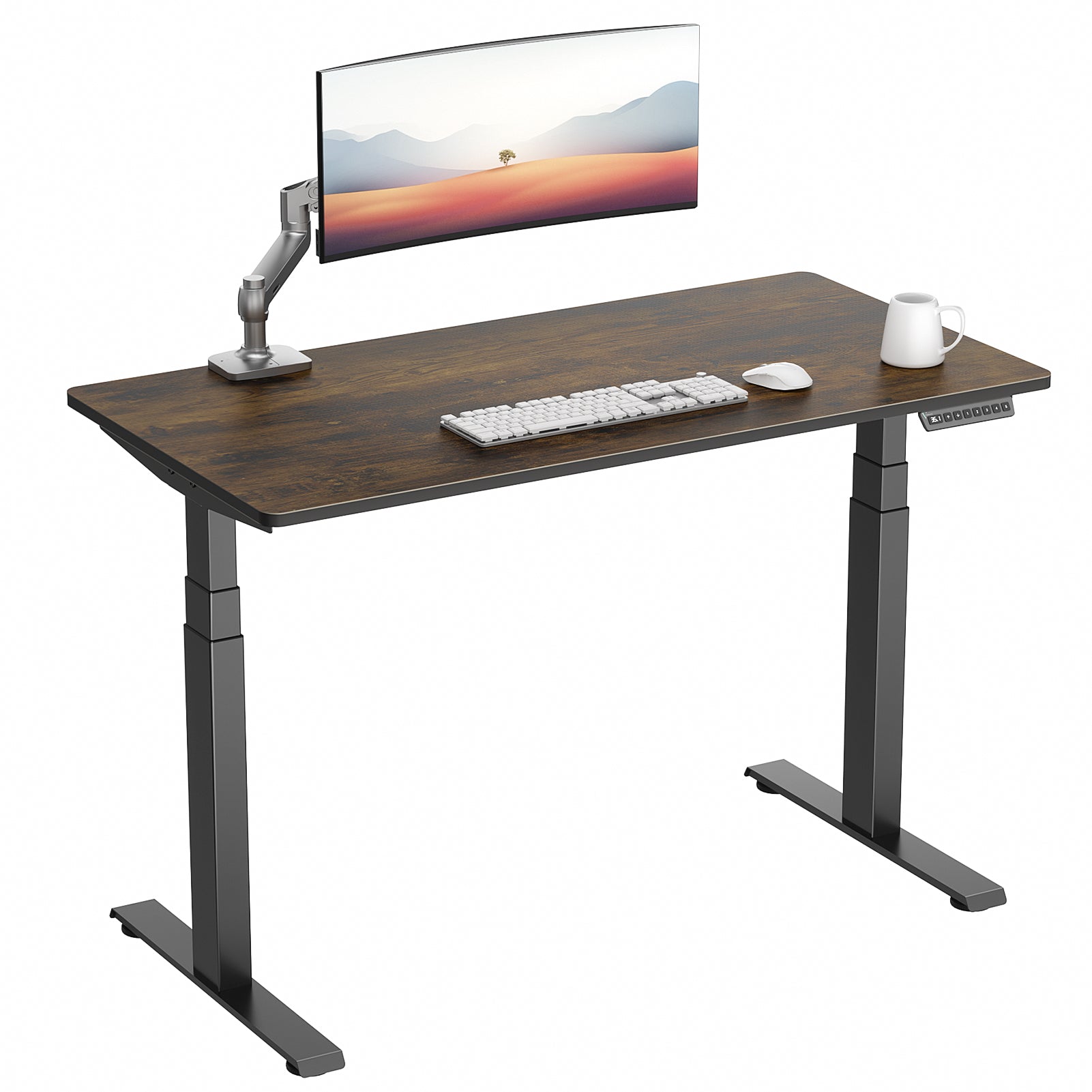 VVENACE  Electric Standing Desk Height Adjustable Desk 4 Memory Height Ergonomic Sit Stand up Desk for Home Office, White&Black  Frame  One-Piece Desktop