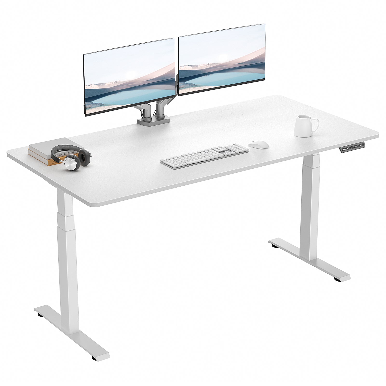 VVENACE  Electric Standing Desk Height Adjustable Desk 4 Memory Height Ergonomic Sit Stand up Desk for Home Office, White&Black  Frame  One-Piece Desktop