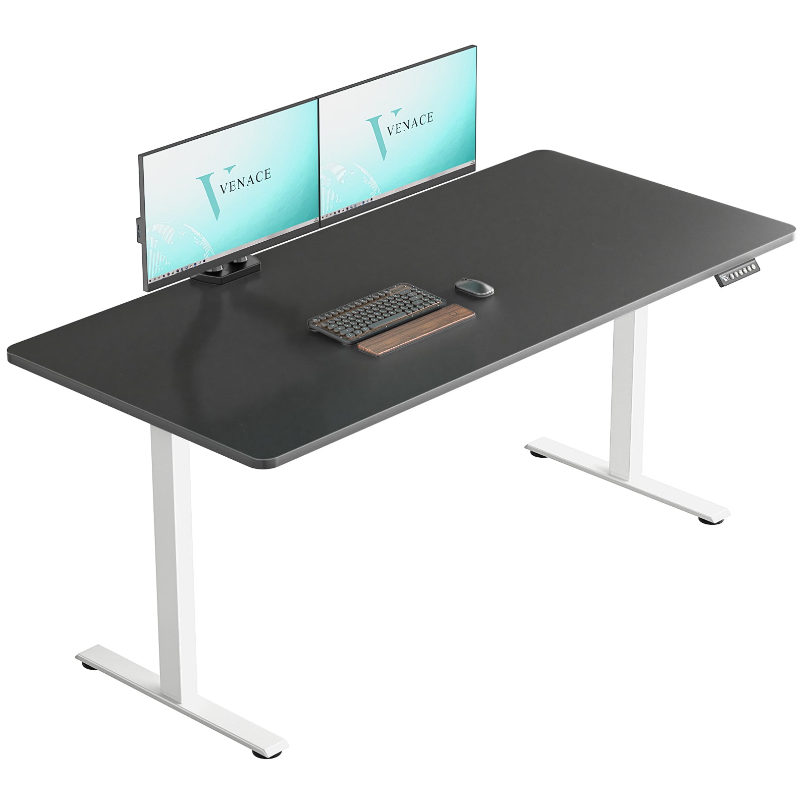VVENACE  Electric Standing Desk Height Adjustable Desk 4 Memory Height Ergonomic Sit Stand up Desk for Home Office, White&Black  Frame  One-Piece Desktop