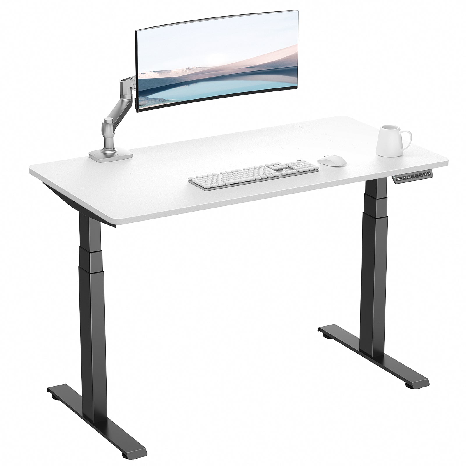VVENACE  Electric Standing Desk Height Adjustable Desk 4 Memory Height Ergonomic Sit Stand up Desk for Home Office, White&Black  Frame  One-Piece Desktop