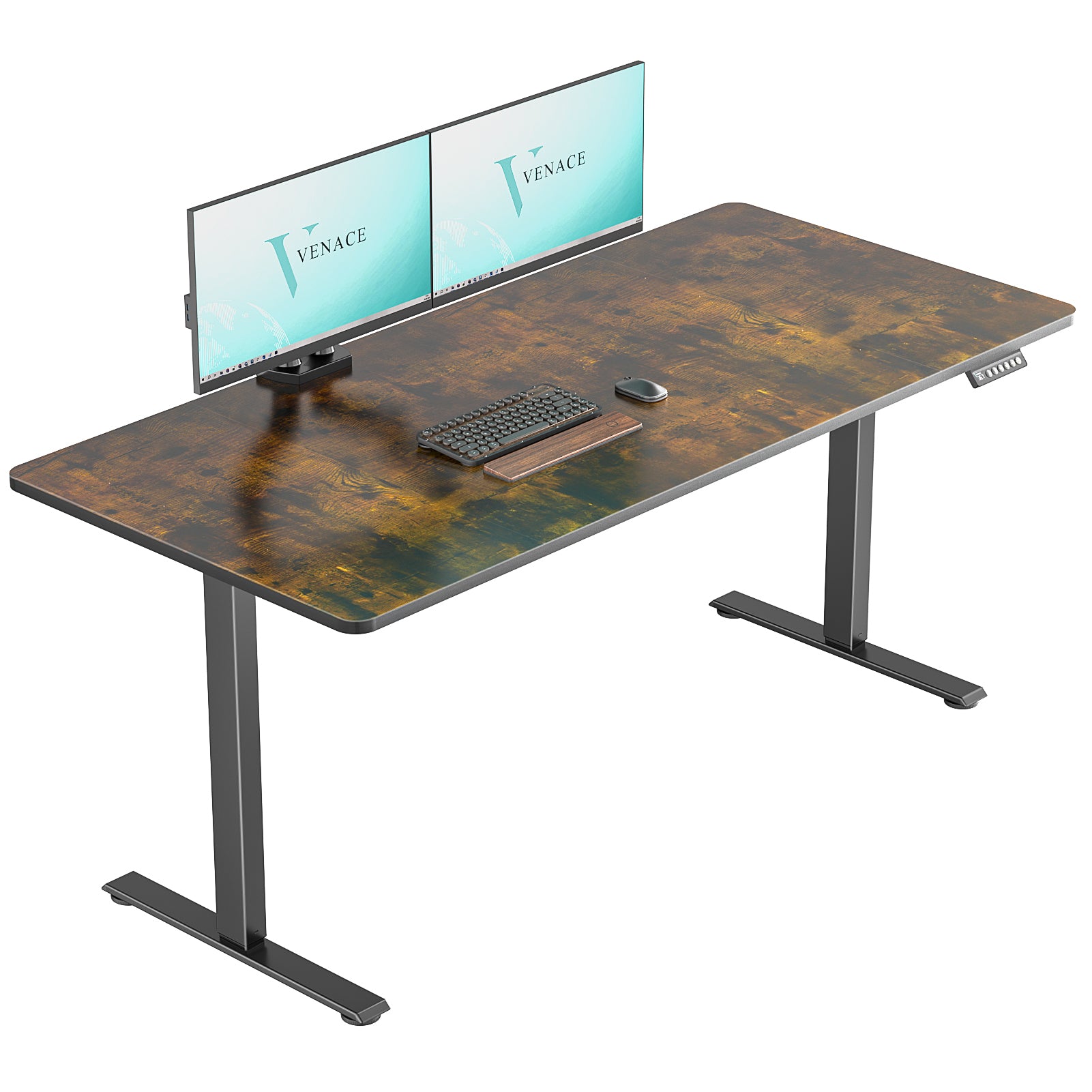 VVENACE  Electric Standing Desk Height Adjustable Desk 4 Memory Height Ergonomic Sit Stand up Desk for Home Office, White&Black  Frame  One-Piece Desktop