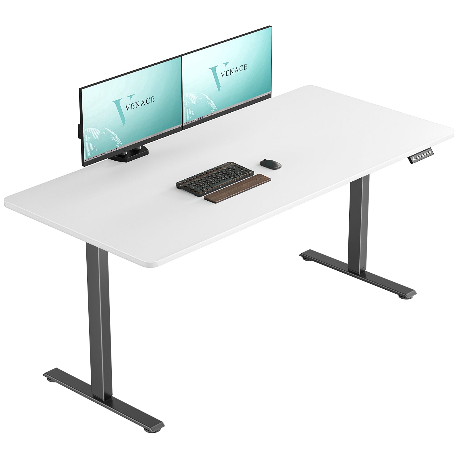 VVENACE  Electric Standing Desk Height Adjustable Desk 4 Memory Height Ergonomic Sit Stand up Desk for Home Office, White&Black  Frame  One-Piece Desktop