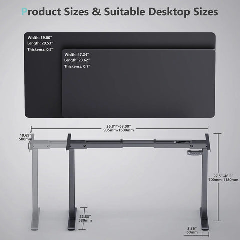VVENACE  Electric Standing Desk Height Adjustable Desk 4 Memory Height Ergonomic Sit Stand up Desk for Home Office,   One-Piece Desktop (2 Packages)D1、D2、D2pro - Vvenace