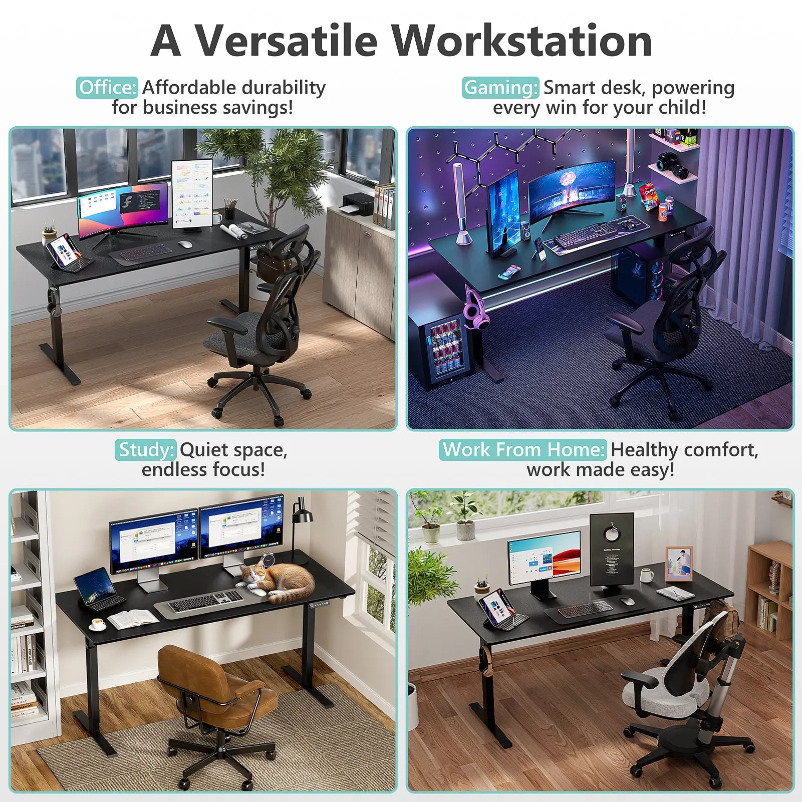 Electric Standing Desk Height Adjustable Desk  4 Memory Height Ergonomic Sit Stand up Desk for Home Office - Vvenace