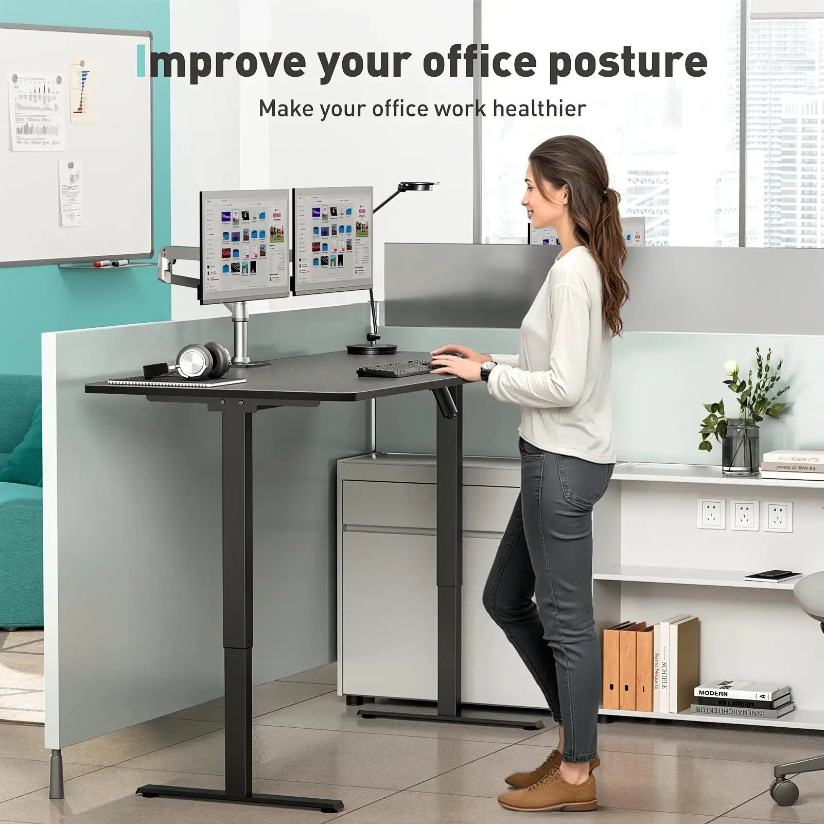 VVENACE  Electric Standing Desk Height Adjustable Desk 4 Memory Height Ergonomic Sit Stand up Desk for Home Office,   One-Piece Desktop (2 Packages)S1、D1、D2、D2pro Vvenace