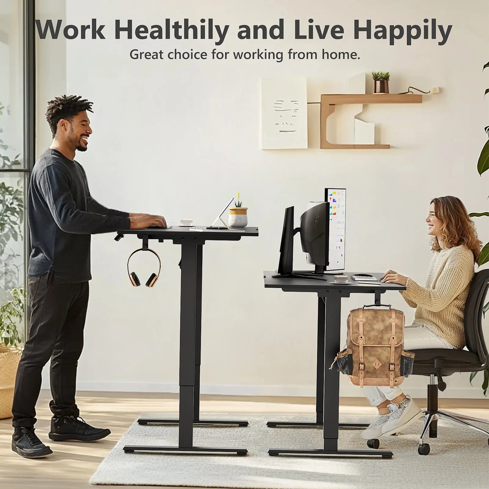 Electric Standing Desk Height Adjustable Desk  4 Memory Height Ergonomic Sit Stand up Desk for Home Office - Vvenace