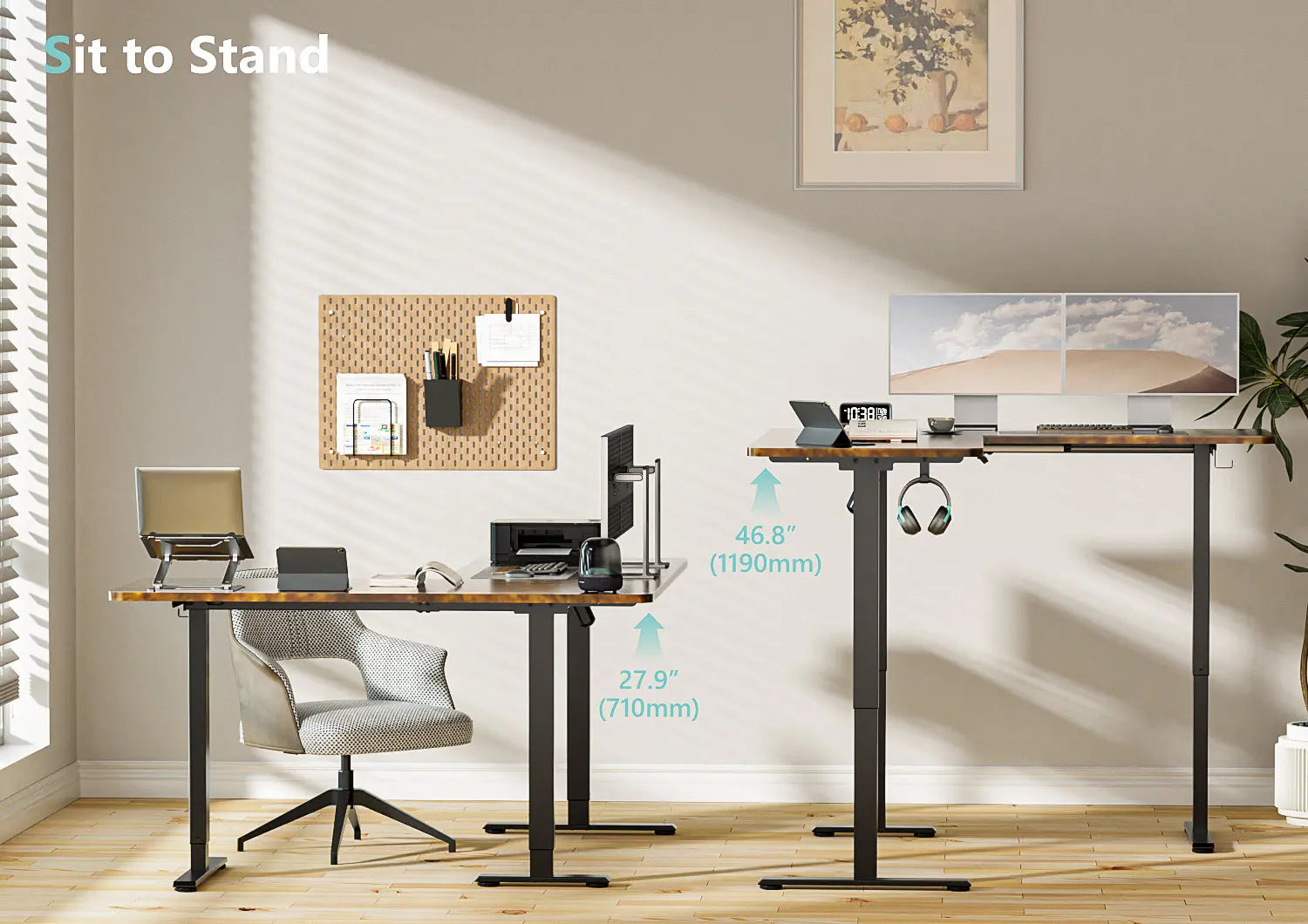 L Shaped Electric Standing Desk with 3-Leg A1L, 63'' - Vvenace