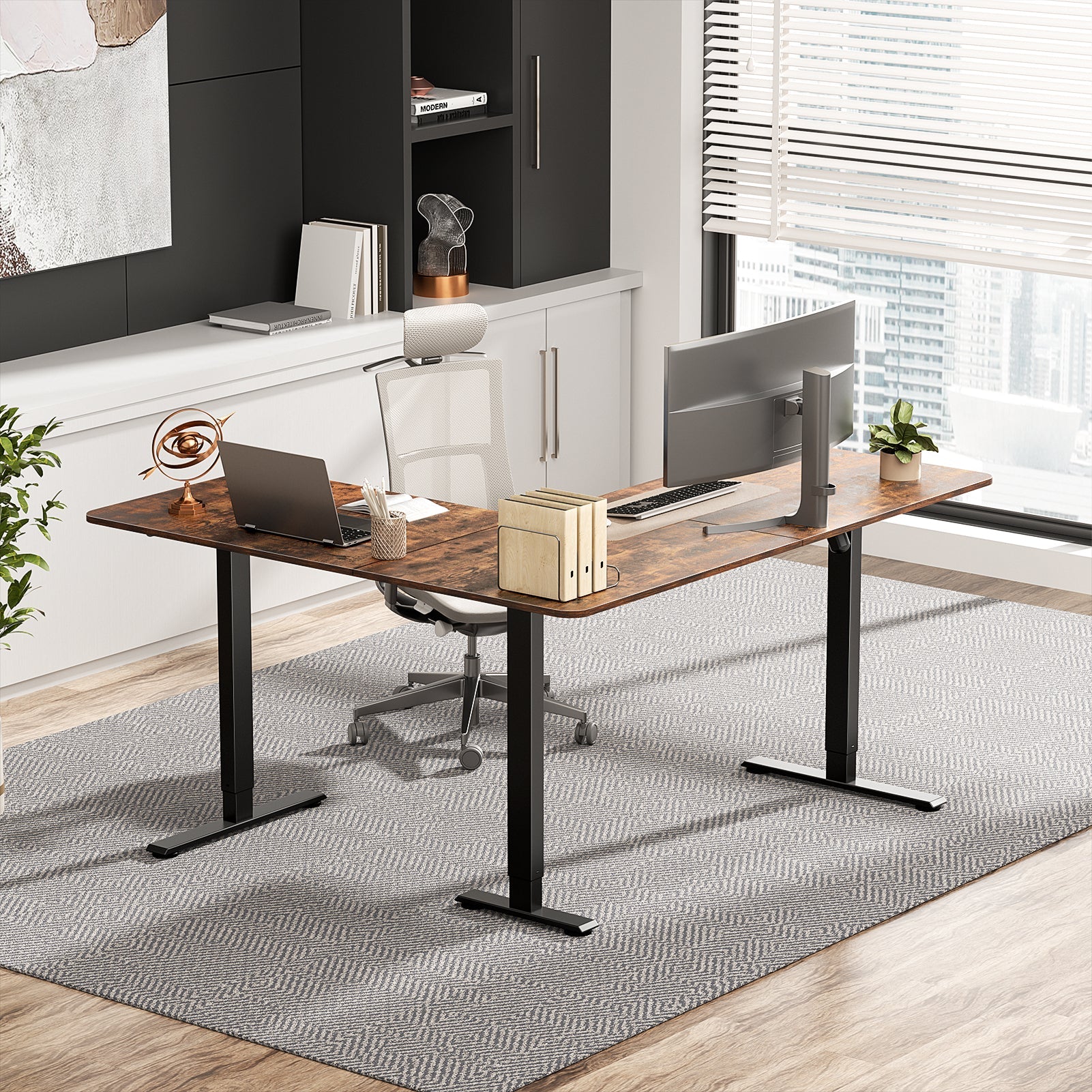 L Shaped Electric Standing Desk with 3-Leg V1L, 63'' Vvenace Vvenace L Shaped Electric Standing Desk with 3-Leg V1L, 63''