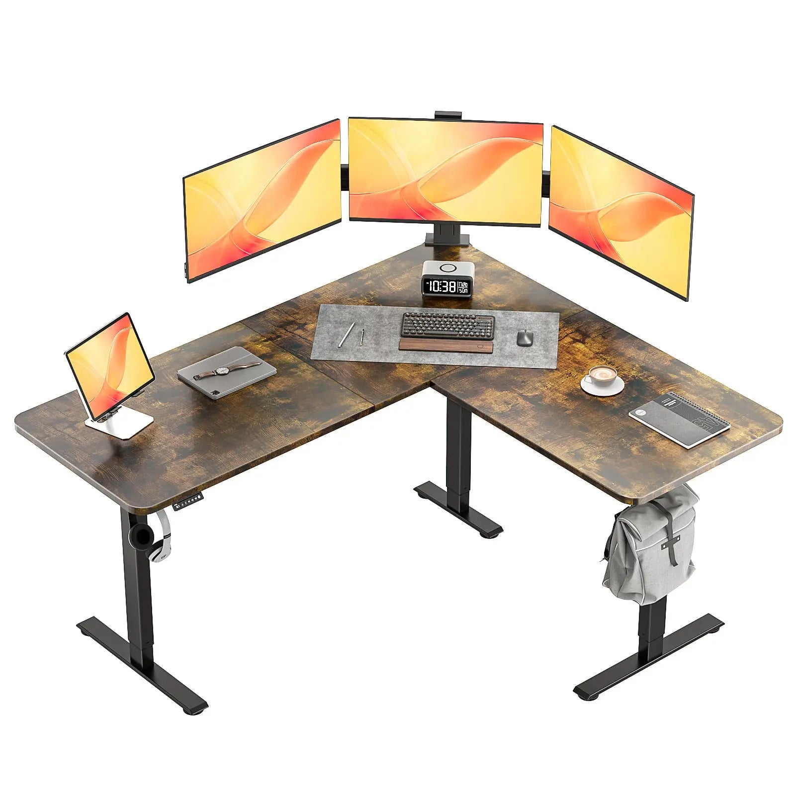 L Shaped Electric Standing Desk with 3-Leg A1L, 63'' - Vvenace