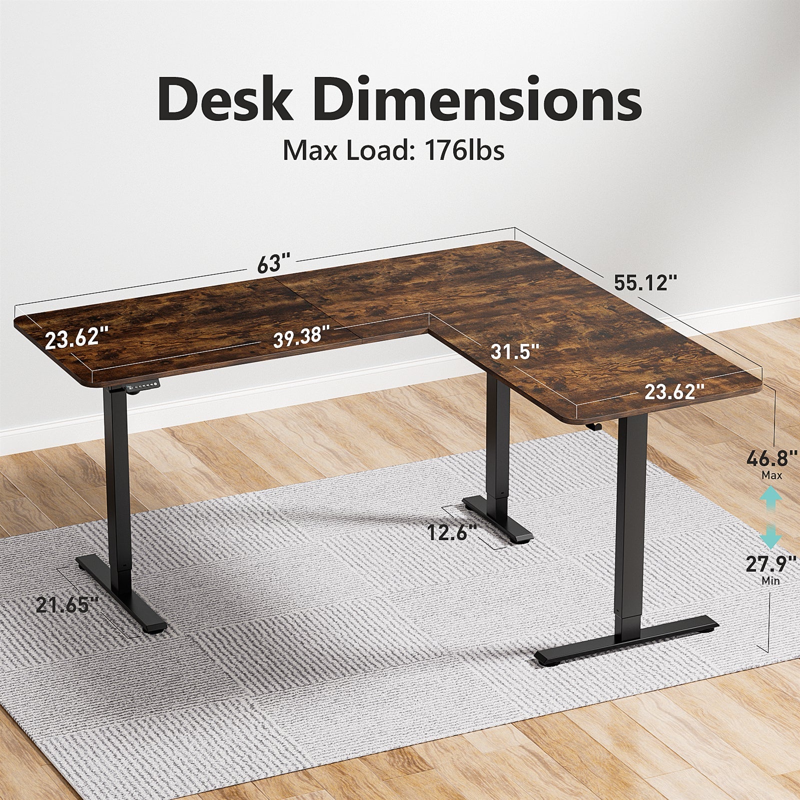 L Shaped Electric Standing Desk with 3-Leg V1L, 63'' Vvenace Vvenace L Shaped Electric Standing Desk with 3-Leg V1L, 63''