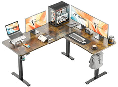 VVENACE L-Shaped Electric Standing Desk 63 inch Stand up Corner Computer Desk, Brown Vvenace