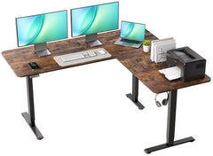 VVENACE L-Shaped Electric Standing Desk 63 inch Stand up Corner Computer Desk, Brown Vvenace