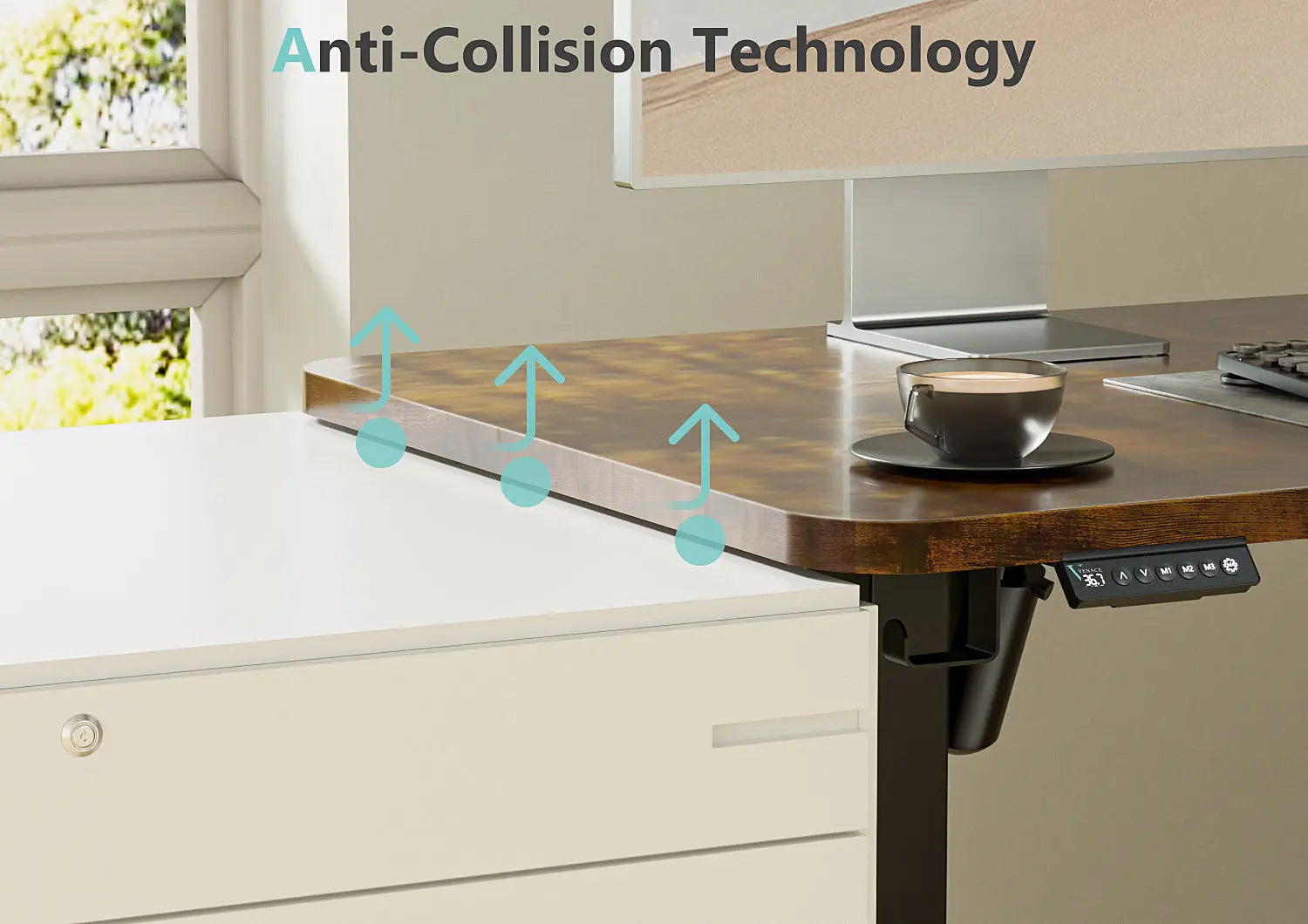 L Shaped Electric Standing Desk with 3-Leg A1L, 63'' - Vvenace